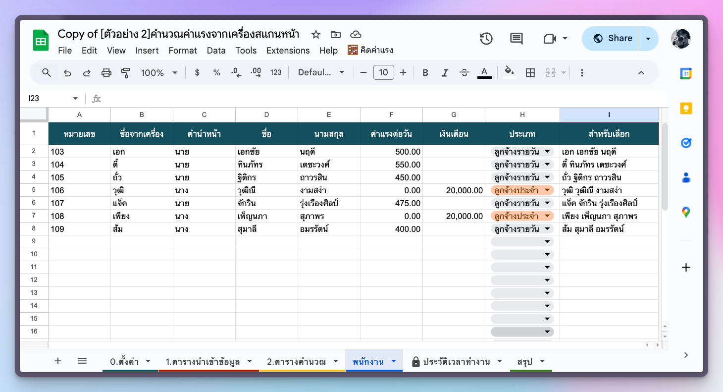 ตัวอย่างพนักงาน